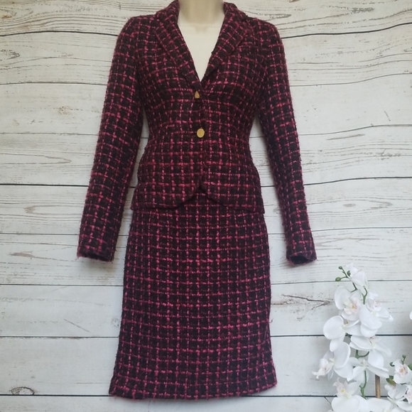 Calvin Klein Vintage Tweed Plaid Skirt Suit Set - Picture 3 of 8